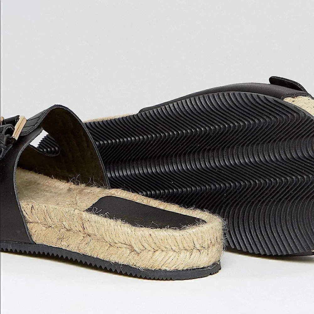 ALDO Buckle Black Sandal with Espadrille Sole NWT